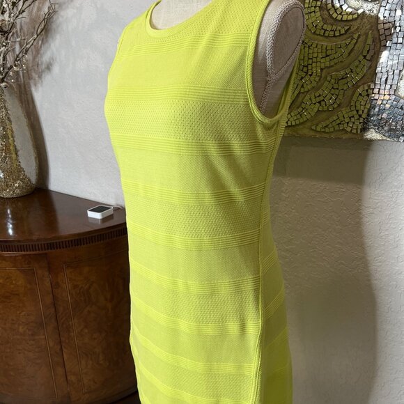Armani Exchange Sleeveless Neon Yellow Textured Knit Sheath Dress M - Picture 2 of 9